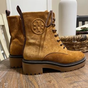 Tory Burch lug sole booties, brown suede, size 6.5